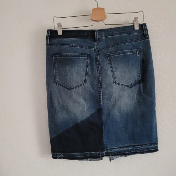 Vintage x America two-tone blue jean distressed front split skirt - Picture 7 of 8